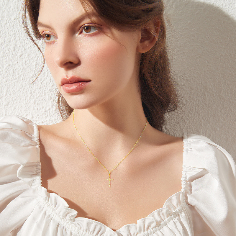 10K Gold Cross Pendant Necklace-2