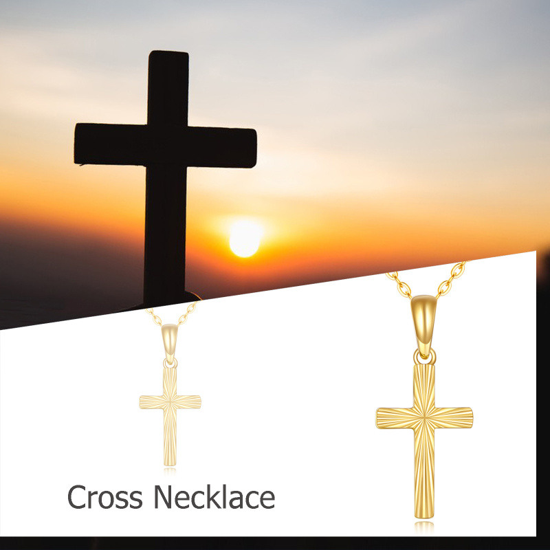 Collier pendentif croix en or 14 carats-5