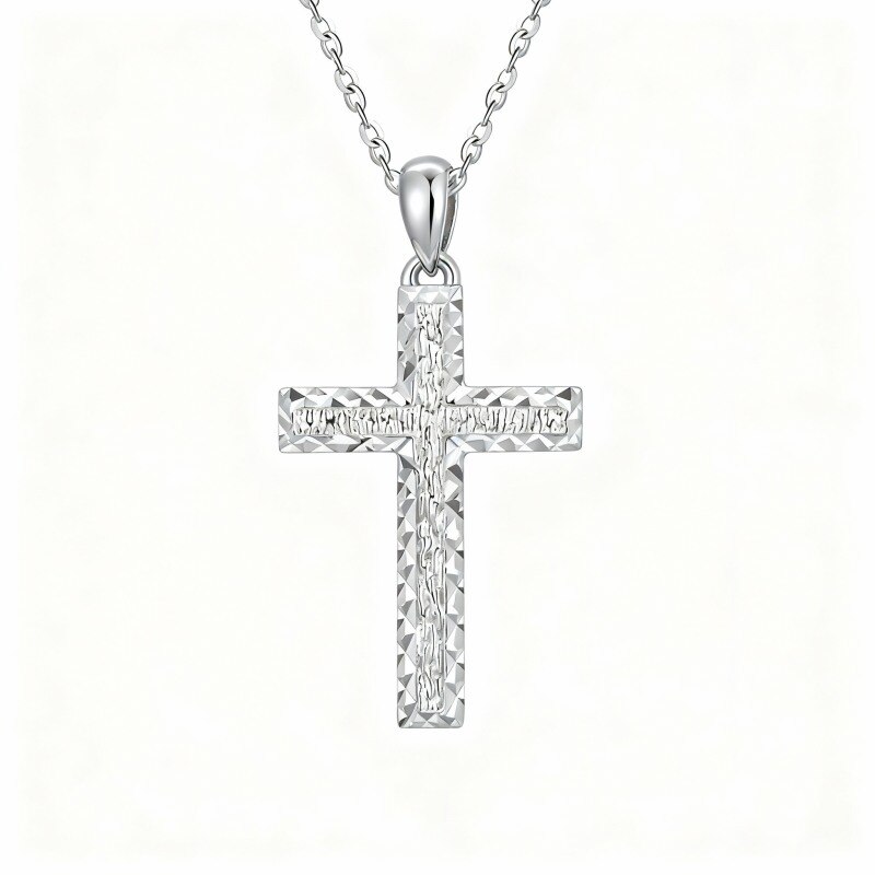 Platinum with White Gold Plated Cross Pendant Necklace-1