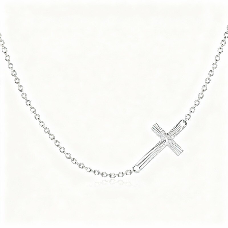 Platinum with White Gold Plated Cross Pendant Necklace-1