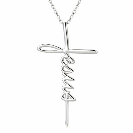 Collar con colgante de cruz de oro blanco de 10 quilates
