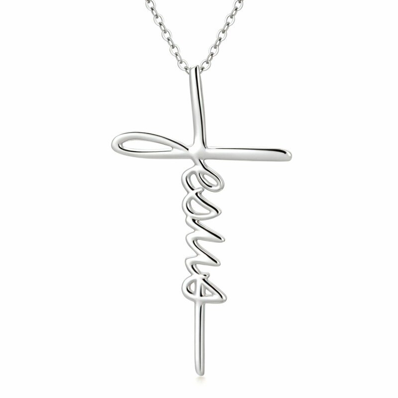 10K White Gold Cross Pendant Necklace-15
