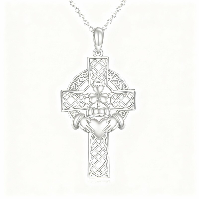 Collier pendentif croix en platine plaqué or blanc-1