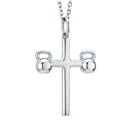 Colar com pendente de cruz em ouro branco 10K