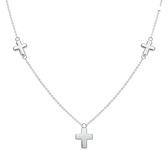 Colar com pendente de cruz em ouro branco 10K