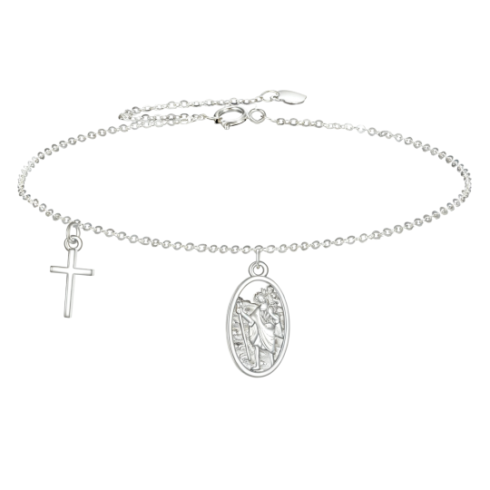10K White Gold Cross & Saint Christopher Charm Bracelet