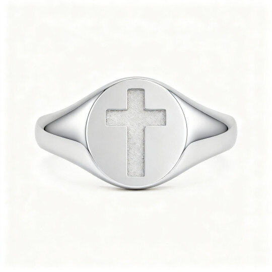 18K White Gold Cross Signet Ring for Men