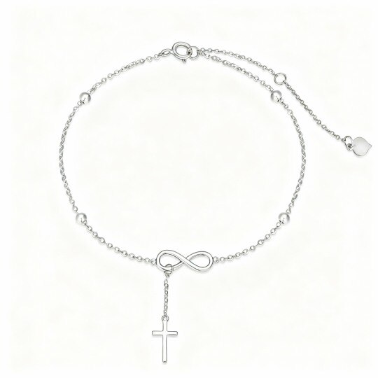 Bracelet de cheville à breloque croix en or blanc 10 carats, simple couche