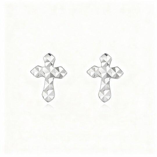 Boucles d'oreilles puces croix en or blanc 10 carats