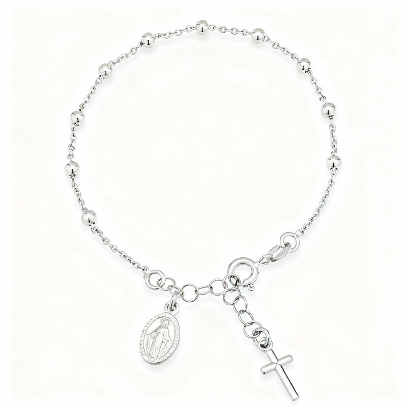 Armband aus Platin mit weißgoldplattiertem Kreuz und Anhänger der Jungfrau Maria-1