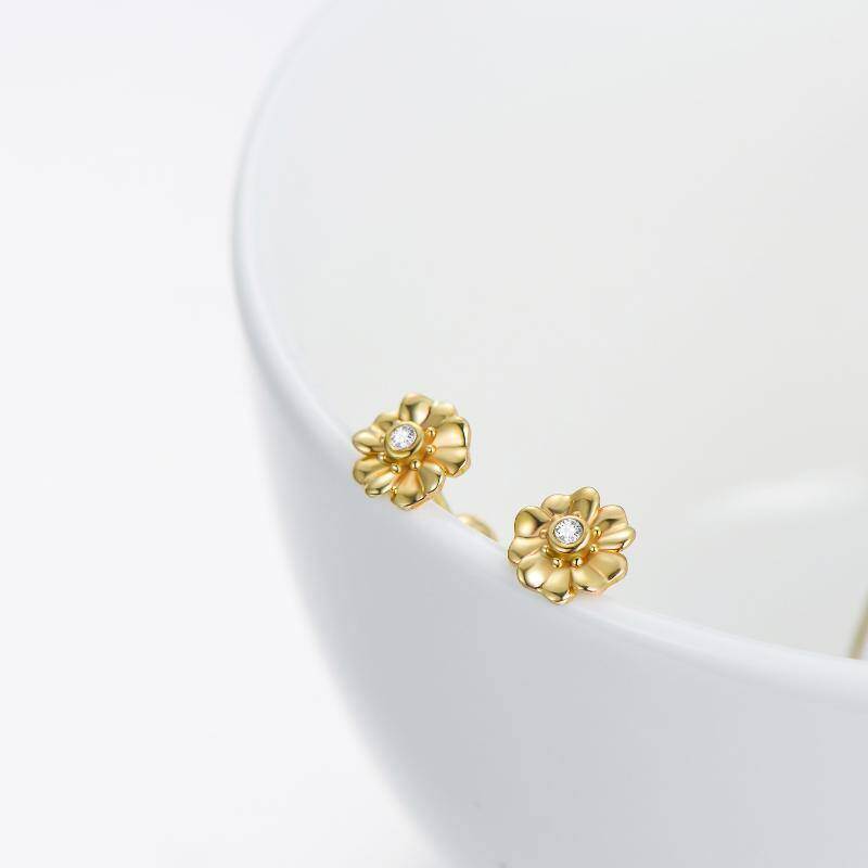 10K White Gold Crystal Cherry Blossom Stud Earrings-3