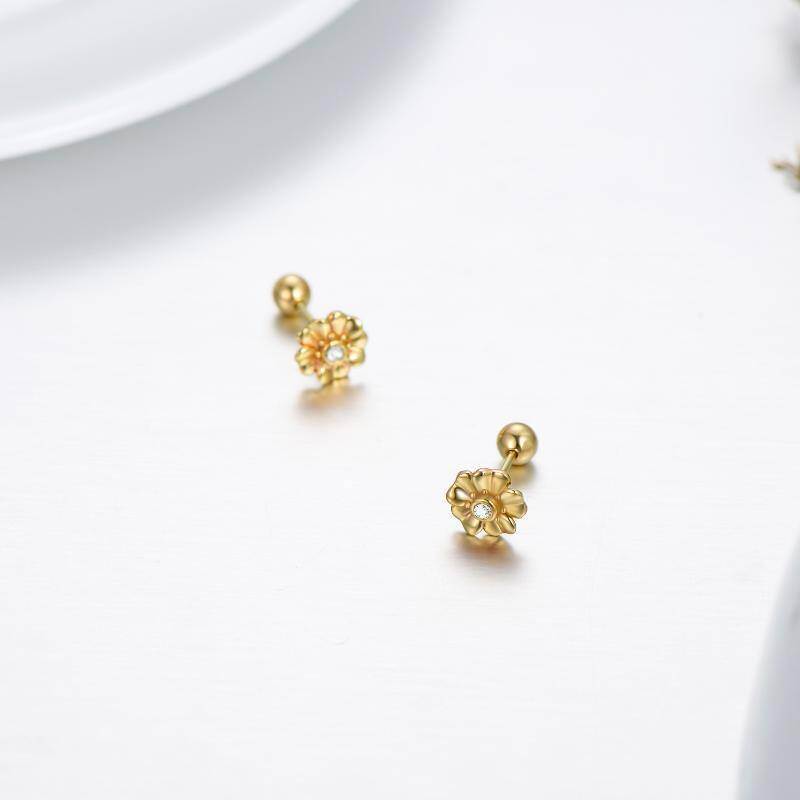 10K White Gold Crystal Cherry Blossom Stud Earrings-4