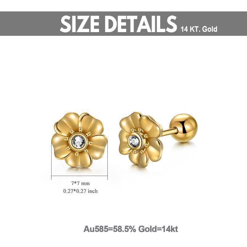 10K White Gold Crystal Cherry Blossom Stud Earrings-6