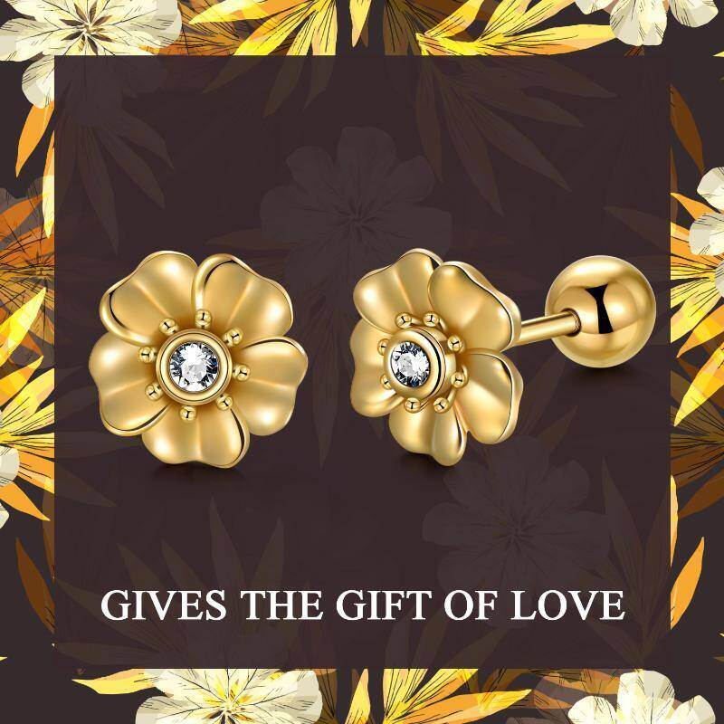 10K White Gold Crystal Cherry Blossom Stud Earrings-7