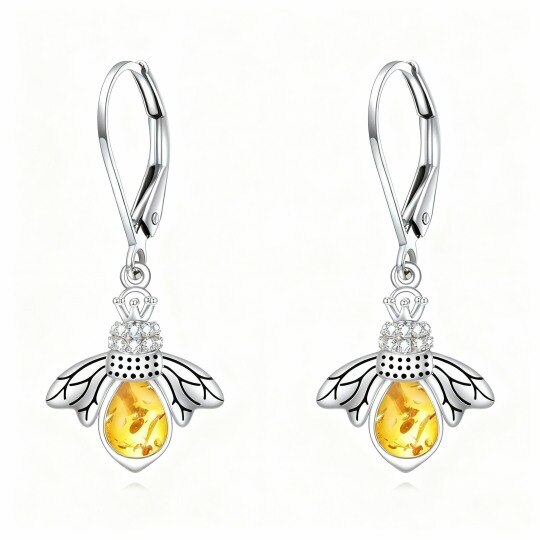 10K White Gold Crystal & Cubic Zirconia Bee Lever-back Earrings