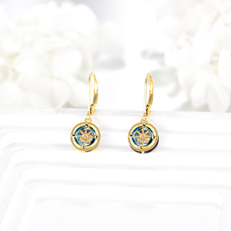 Platinum with White Gold Plated Crystal & Cubic Zirconia Compass Lever-back Earrings-3