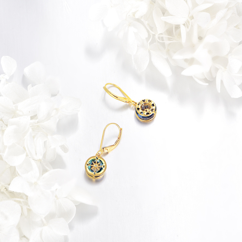 Platinum with White Gold Plated Crystal & Cubic Zirconia Compass Lever-back Earrings-4