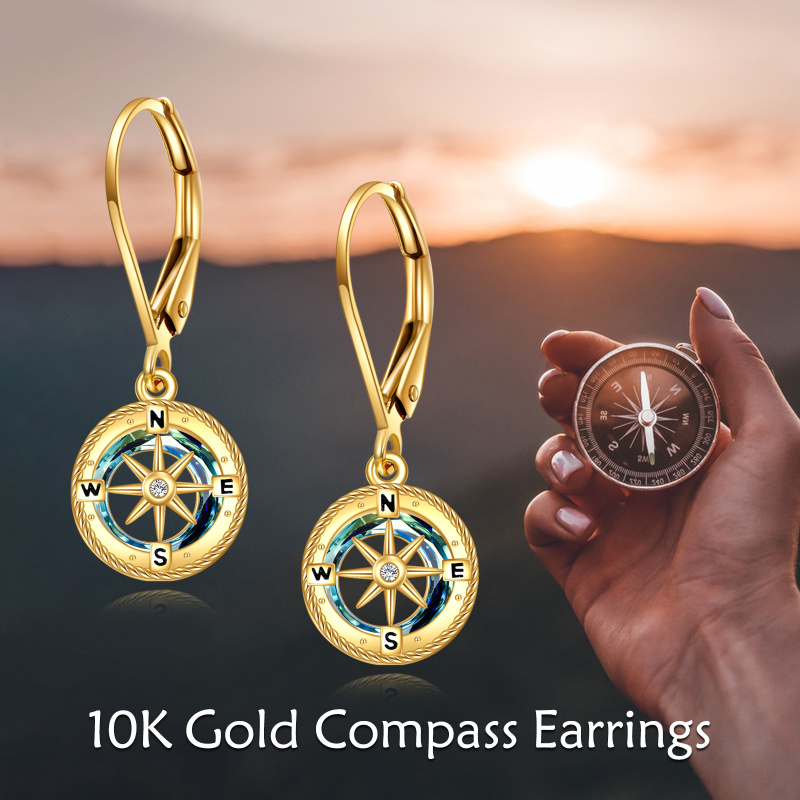 Platinum with White Gold Plated Crystal & Cubic Zirconia Compass Lever-back Earrings-6