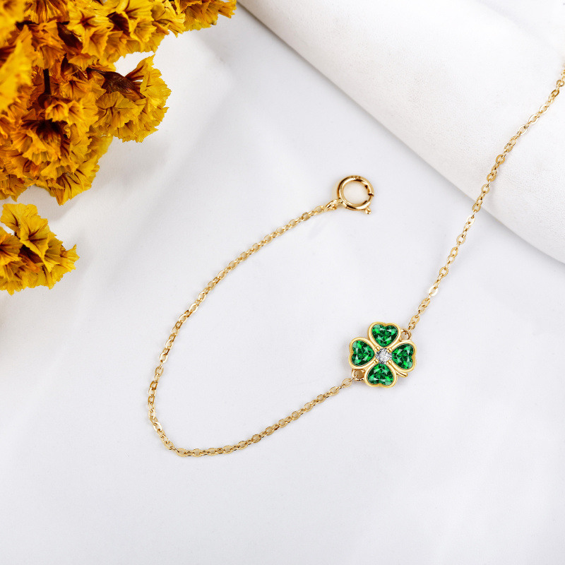 Pulsera con dije de trébol de cuatro hojas, oro de 14 quilates, cristal y circonita cúbica-4