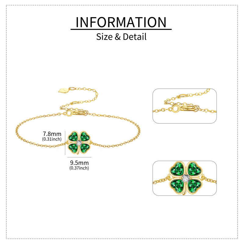 Pulsera con dije de trébol de cuatro hojas, oro de 14 quilates, cristal y circonita cúbica-6