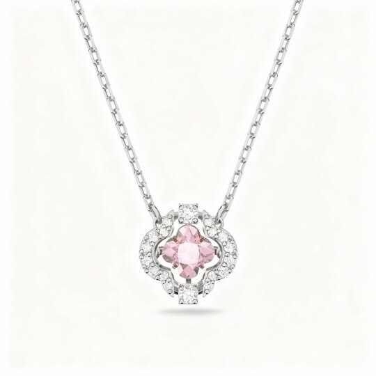 Collier pendentif trèfle à quatre feuilles en or blanc 10 carats, cristal et zircon cubique