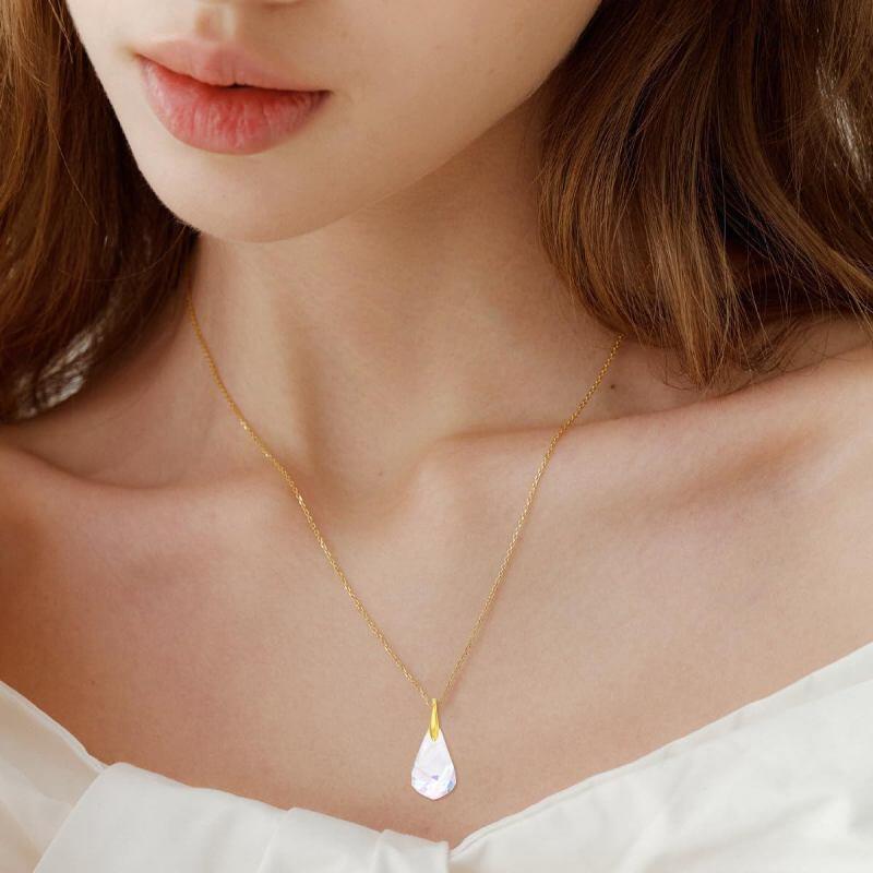 14K White Gold Crystal Drop Shape Pendant Necklace-2