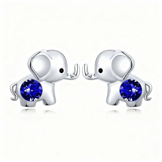 10K White Gold Crystal Elephant Stud Earrings