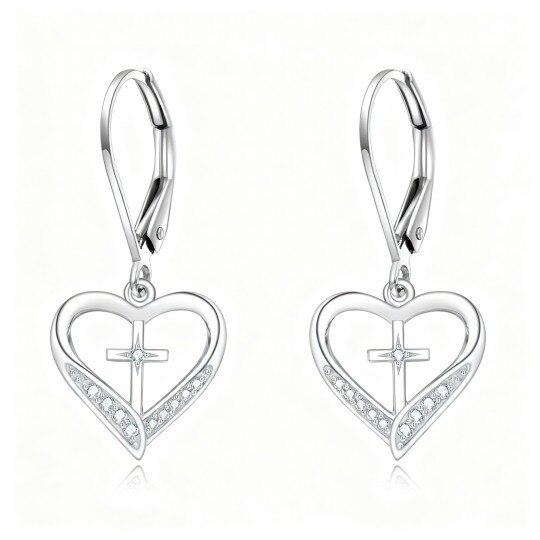 10K White Gold Crystal Heart Drop Earrings