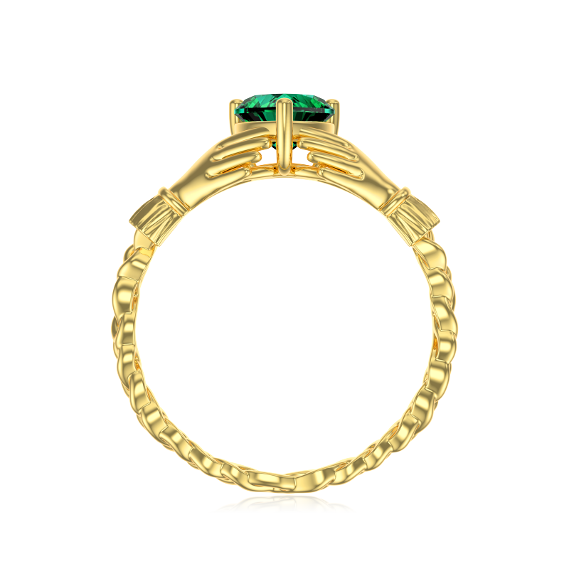 Anillo de oro de 10 quilates con corazón de cristal y manos entrelazadas-4