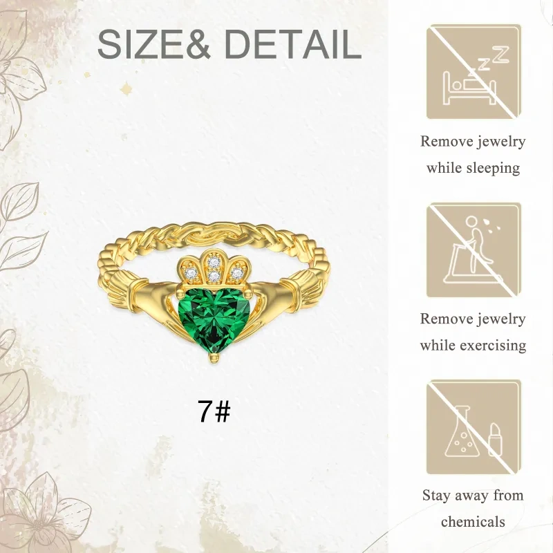 Anillo de oro de 10 quilates con corazón de cristal y manos entrelazadas-5
