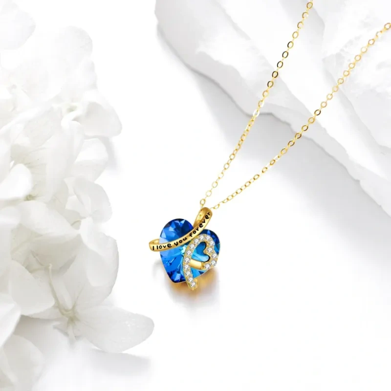 10K Gold Crystal Heart Pendant Necklace-3