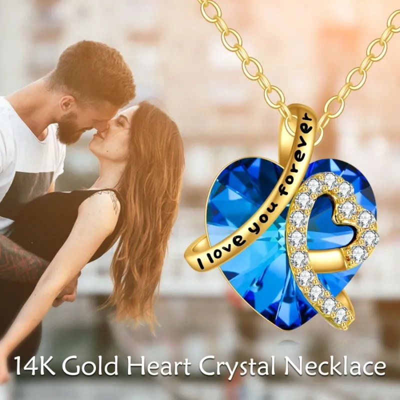 10K Gold Crystal Heart Pendant Necklace-5