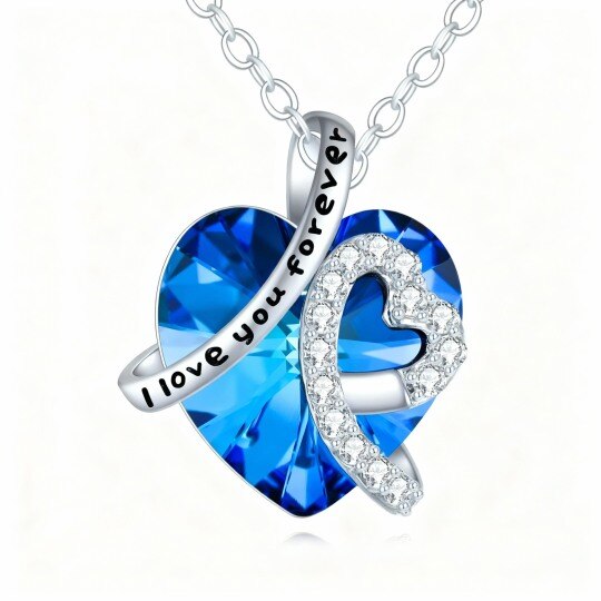 Collier pendentif cœur en or blanc 10 carats et cristal