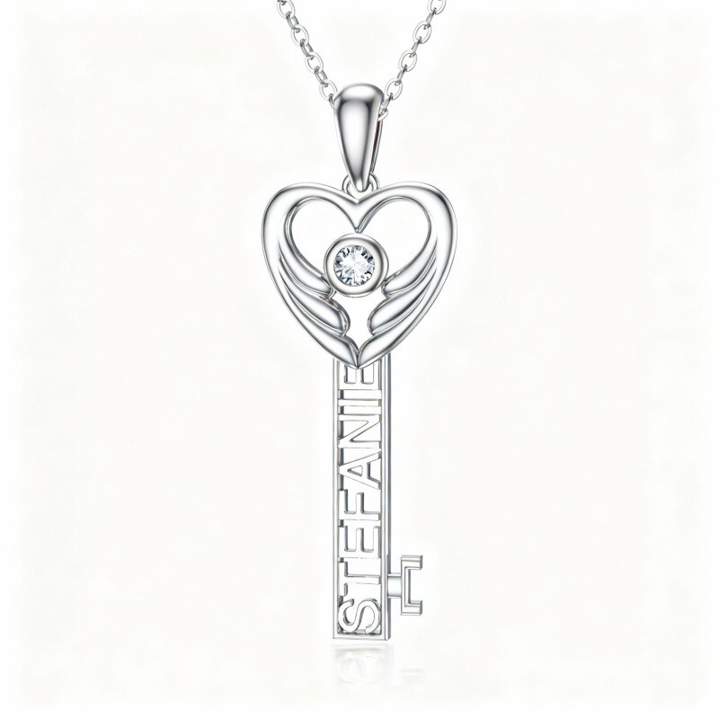 Platinum with White Gold Plated Crystal Key Pendant Necklace-1