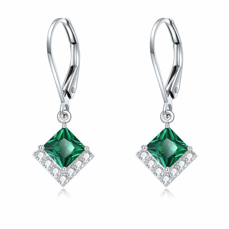Boucles d'oreilles à fermoir à levier en or blanc 18 carats et cristal-1