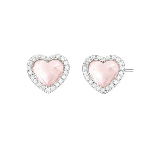 Pendientes de botón en forma de corazón de oro blanco de 10 quilates con cristal y moissanita.