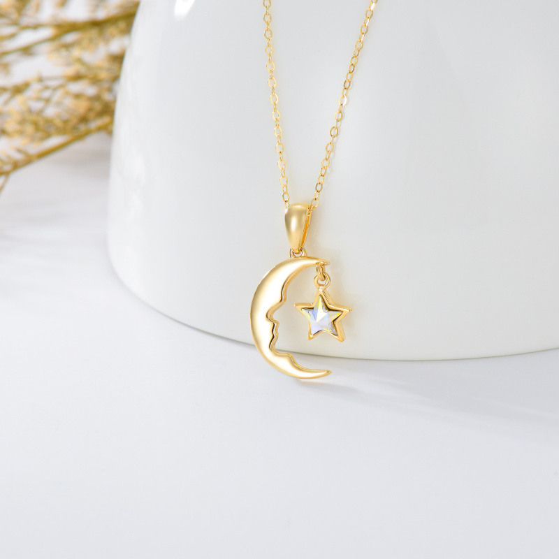 Collar con colgante de luna y estrella de cristal en oro rosa de 14 quilates-3