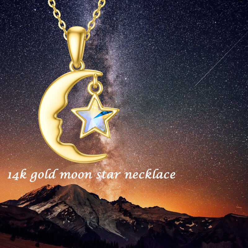 Collar con colgante de luna y estrella de cristal en oro rosa de 14 quilates-5