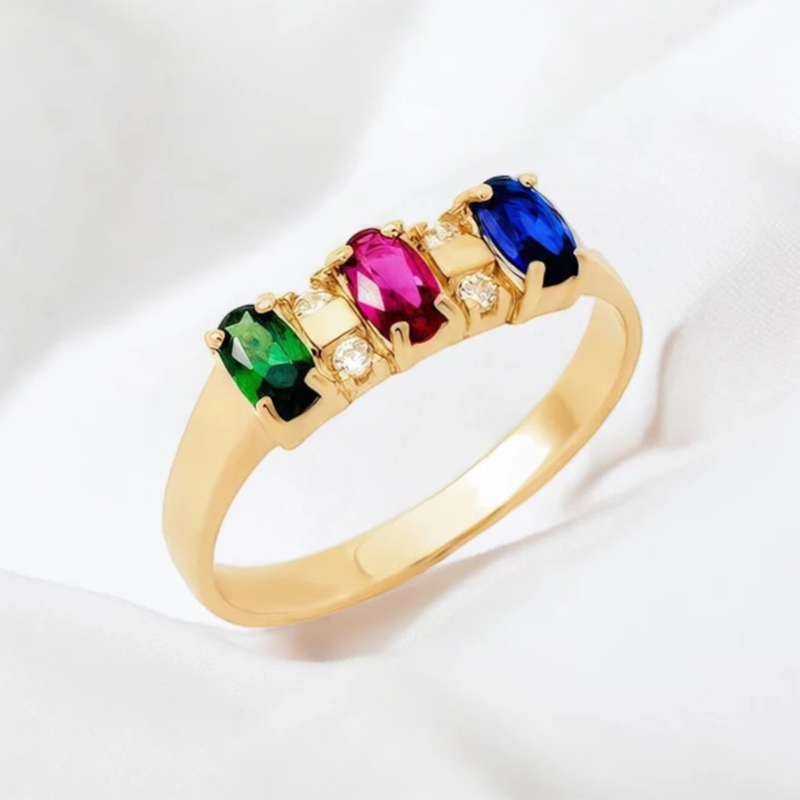 18K Gold Crystal Personalized Birthstone Bar Ring for Women-2