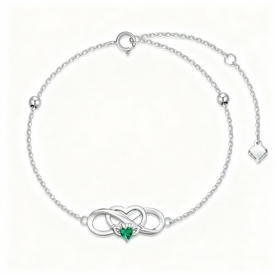 10K White Gold Crystal Personalized Birthstone & Crown & Heart & Infinity Symbol Charm Bracelet