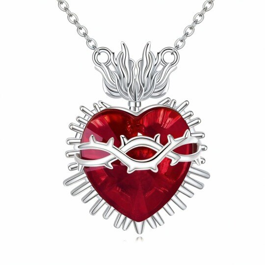 Collier pendentif personnalisé en or blanc 10 carats avec cristal, pierre de naissance et cœur
