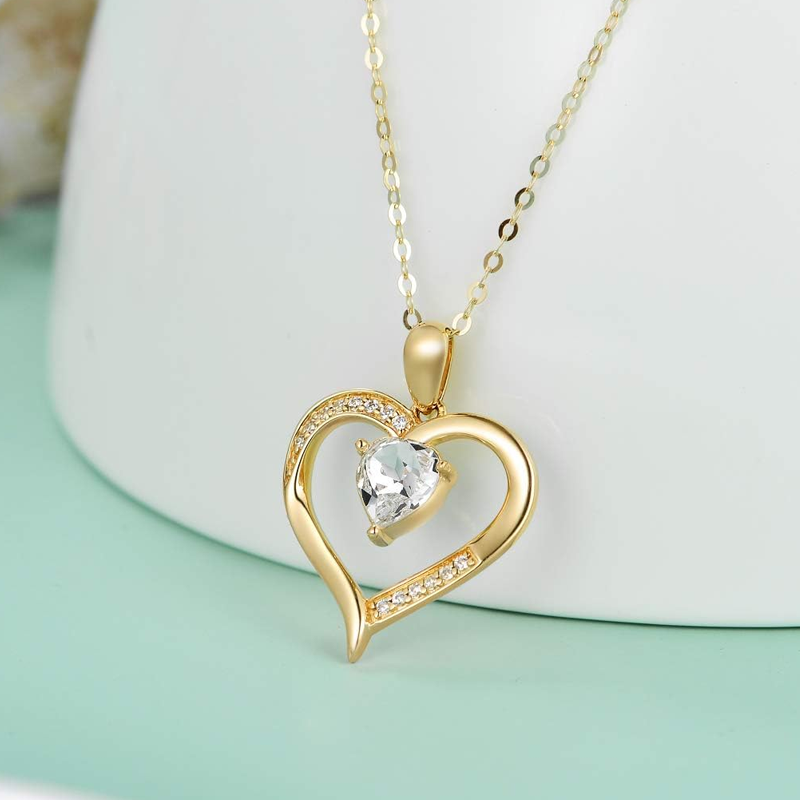 Personalisierte Herzkette aus 14-karätigem Gold mit Geburtsstein und Kristallen für Damen-3