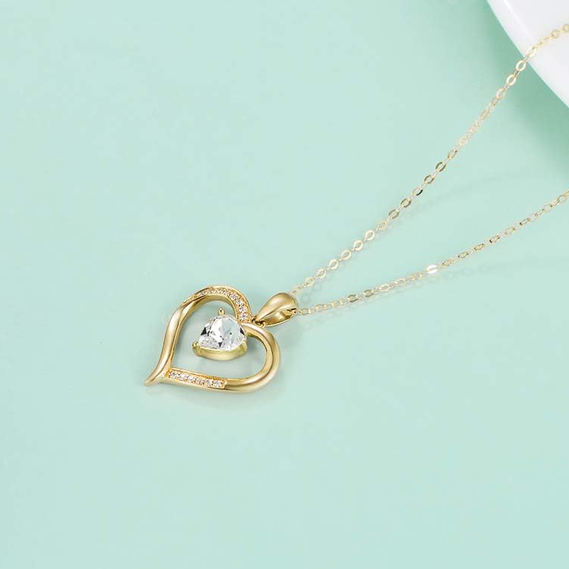 Personalisierte Herzkette aus 14-karätigem Gold mit Geburtsstein und Kristallen für Damen-4