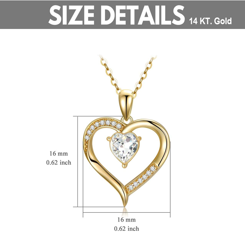 Personalisierte Herzkette aus 14-karätigem Gold mit Geburtsstein und Kristallen für Damen-5