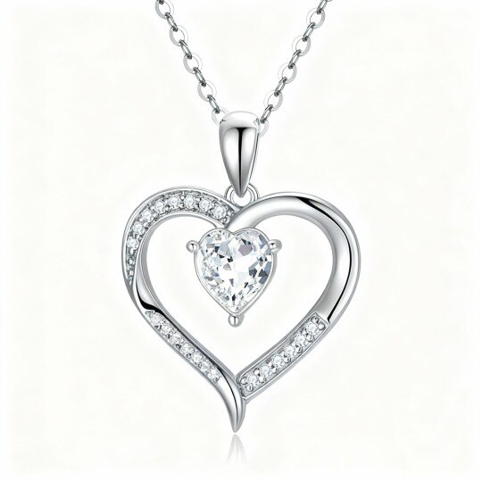 Collier pendentif personnalisé en or blanc 10 carats avec cristal, pierre de naissance et cœur