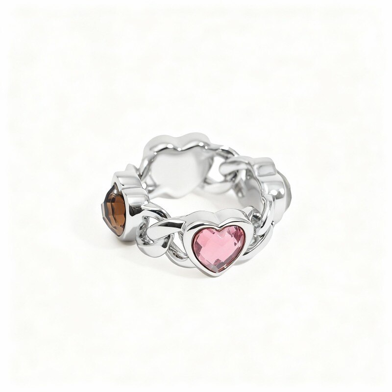 Anillo personalizado de oro blanco de 10 quilates con cristal, piedra natal y corazón-8