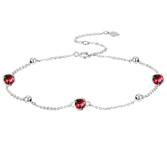 18K White Gold Crystal Personalized Birthstone Single Layer Charm Anklet