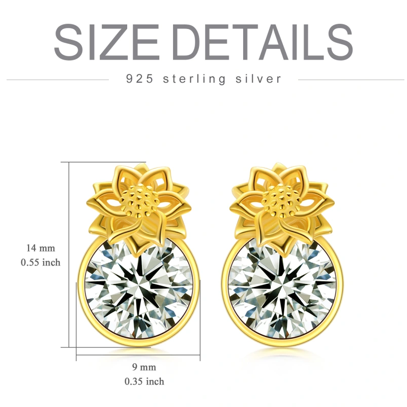 10K Rose Gold Crystal & Personalized Birthstone Sunflower Stud Earrings-5