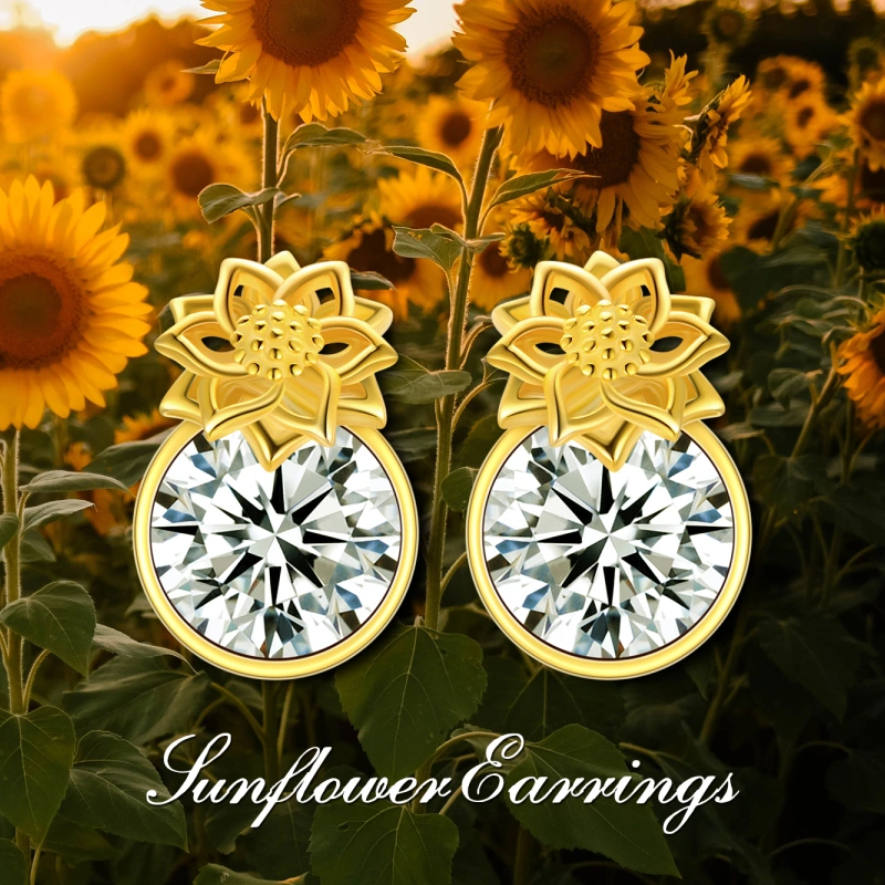 10K Rose Gold Crystal & Personalized Birthstone Sunflower Stud Earrings-6