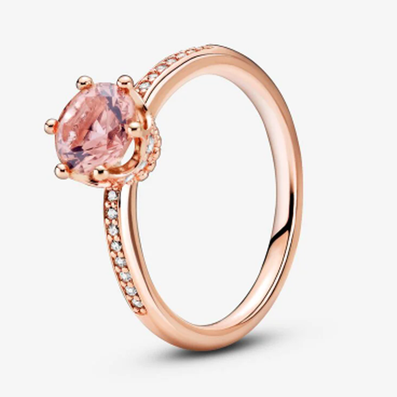 Anillo de oro rosa de 14 quilates con cristal y grabado personalizado para mujer-2